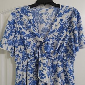 Cato Blue and White Floral Blouse